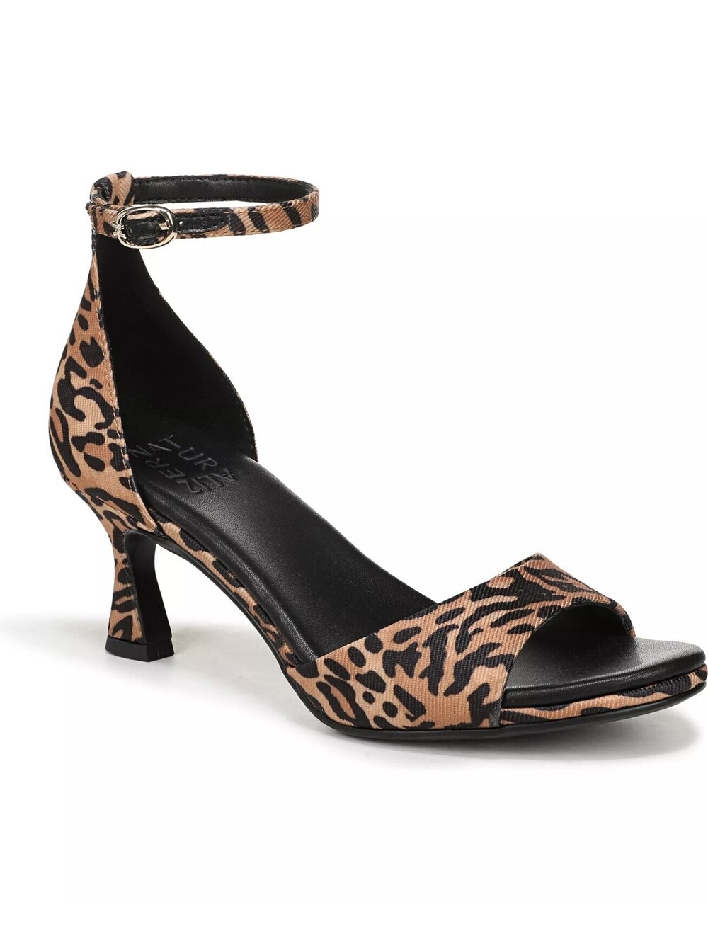 110$ Naturalizer Jules Ankle Strap Heel Sandals Leopard Print Size 8.5 US Black